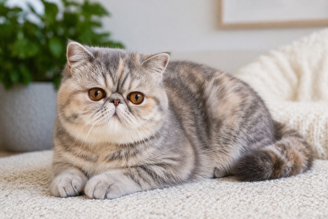 Экзотическая короткошёрстная кошка дома