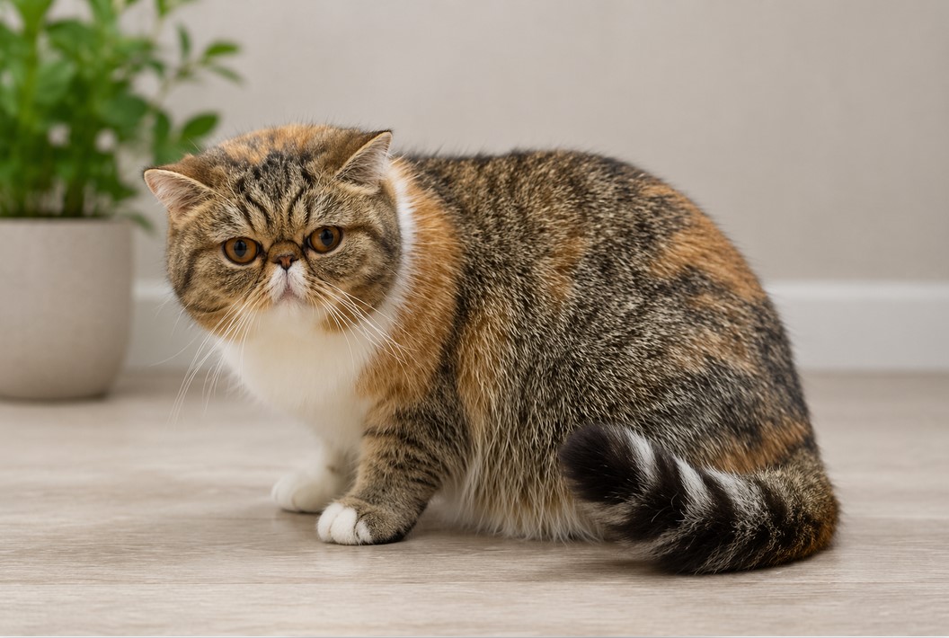 Экзотическая короткошёрстная кошка сидит дома